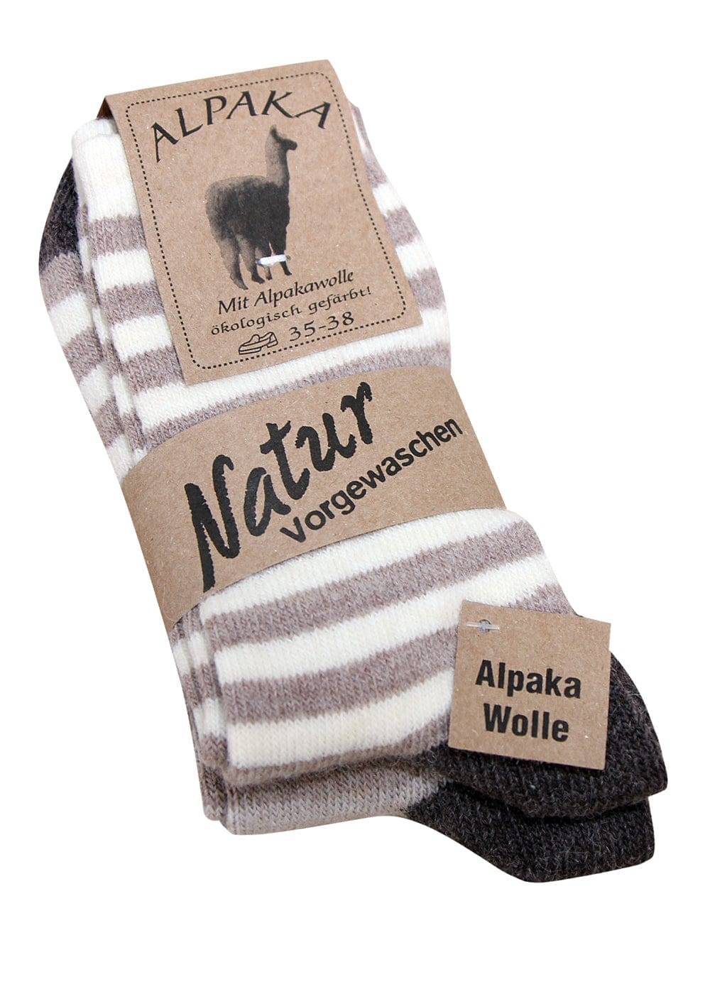 KB Socken Alpaka Socken mit Streifen in braun - 2 Paar Kostenlose Rückgabe