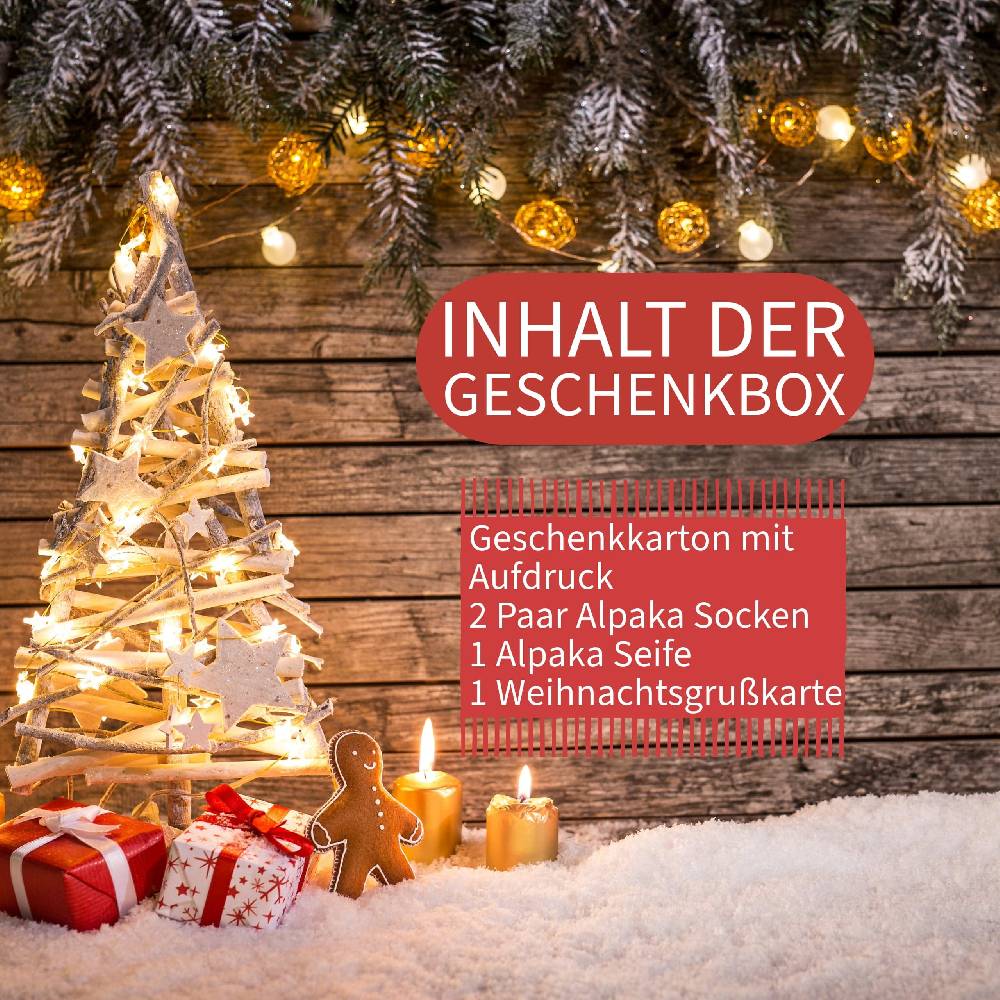 KB Socken Weihnachtliche Geschenkbox inklusive 2 Paar Alpakasocken, einer Alpakakeratinseife und einer Weihnachtskarte Bis zu 50% Rabatt