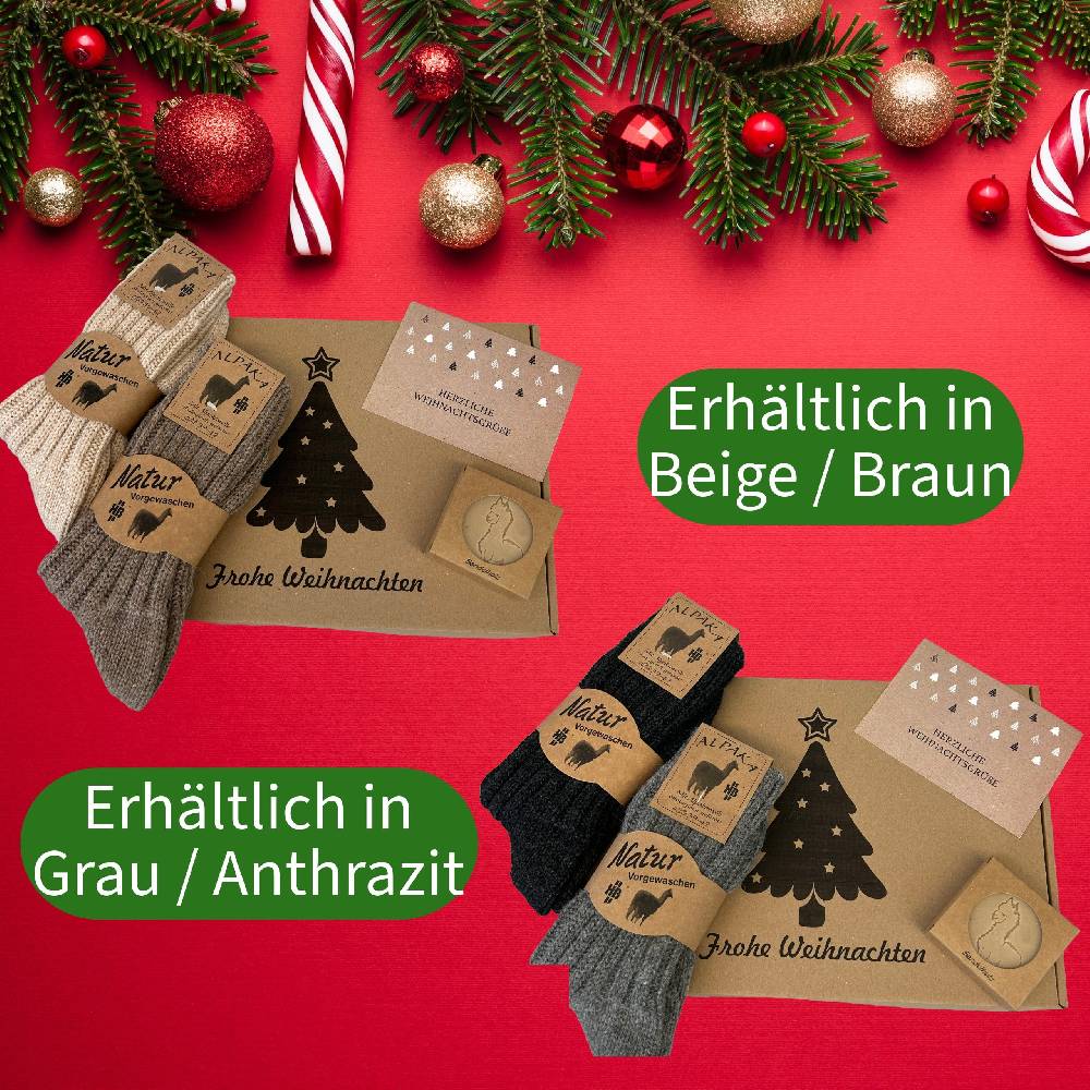 KB Socken Weihnachtliche Geschenkbox inklusive 2 Paar Alpakasocken, einer Alpakakeratinseife und einer Weihnachtskarte Bis zu 50% Rabatt