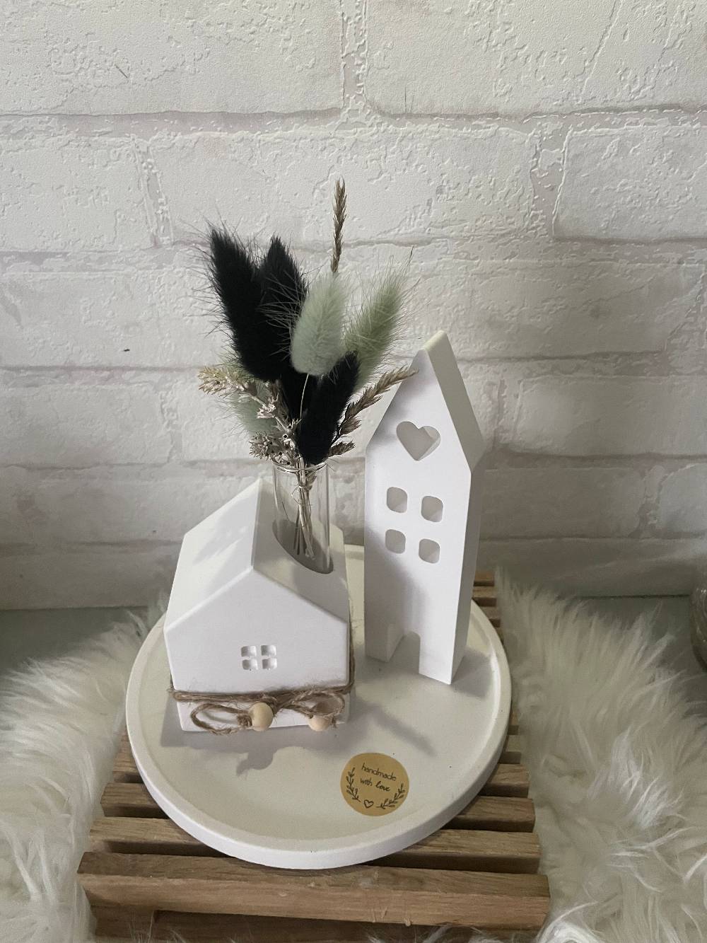 KB Socken Keraflott Haus Deko, Kerzenständer Haus Vase, runder Teller, ovales Tablett Gips Ornament Handwerk, Trockenblumen, Blüten, Einzugsgeschenk Versandkostenfrei
