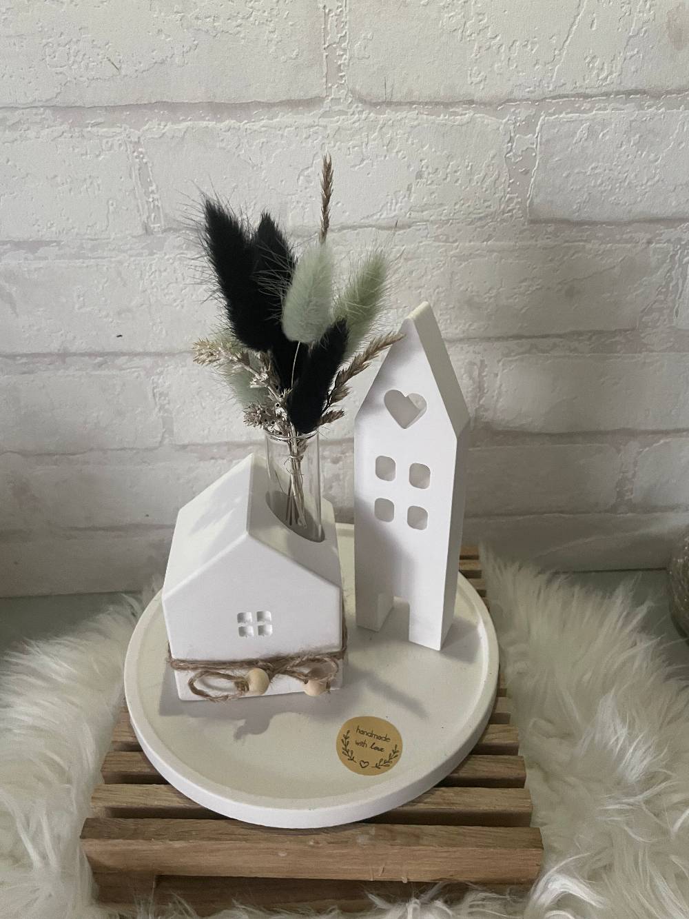 KB Socken Keraflott Haus Deko, Kerzenständer Haus Vase, runder Teller, ovales Tablett Gips Ornament Handwerk, Trockenblumen, Blüten, Einzugsgeschenk Versandkostenfrei