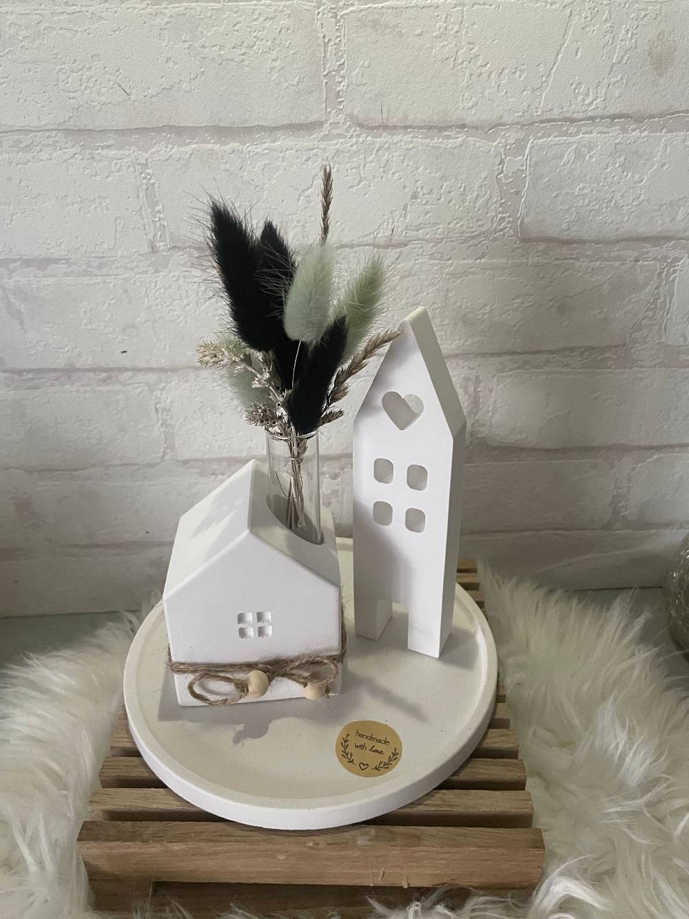 KB Socken Keraflott Haus Deko, Kerzenständer Haus Vase, runder Teller, ovales Tablett Gips Ornament Handwerk, Trockenblumen, Blüten, Einzugsgeschenk Versandkostenfrei