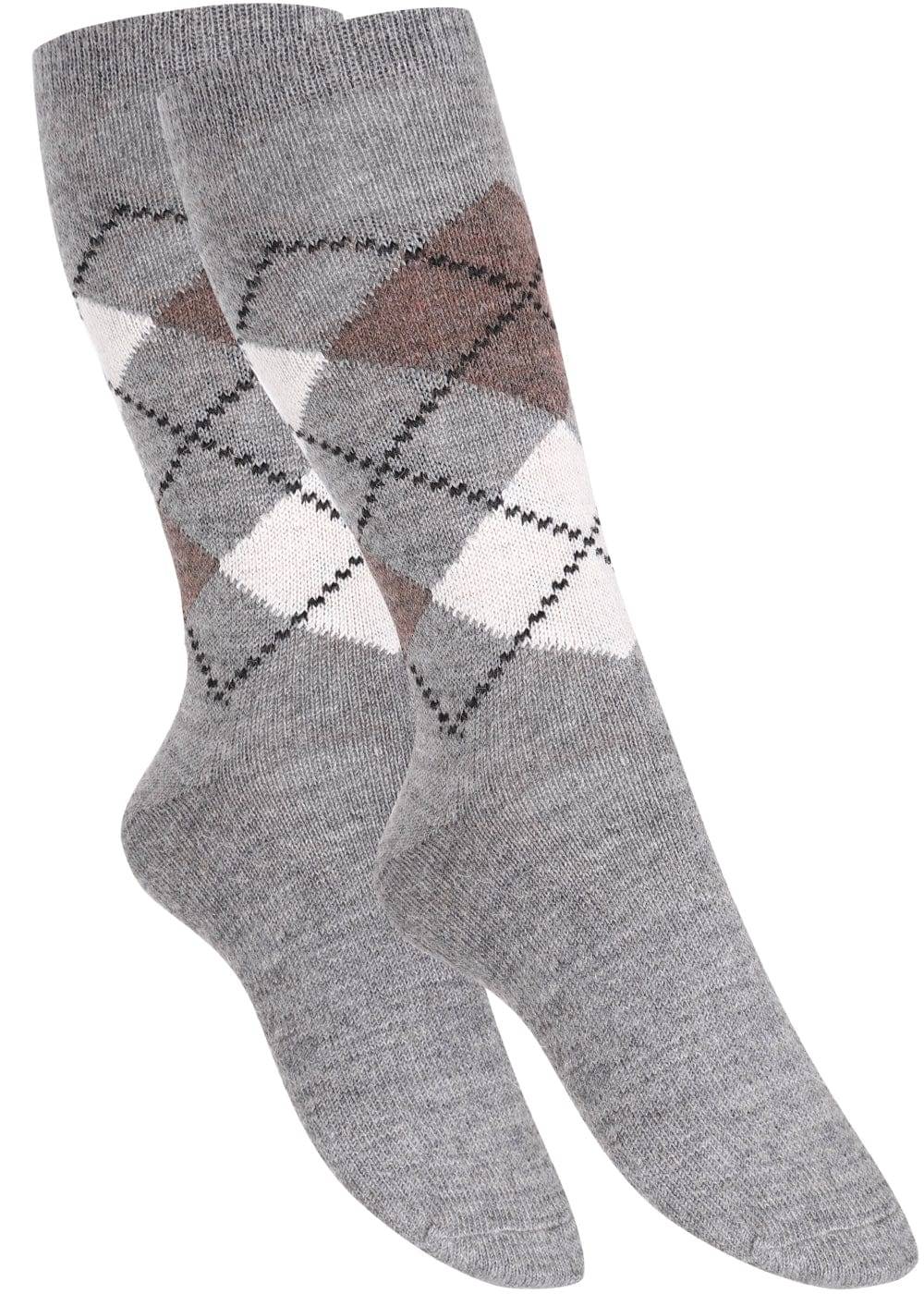 KB Socken Wollsocken mit Rautenmuster Grau / Anthrazit - 2 Paar Outlet