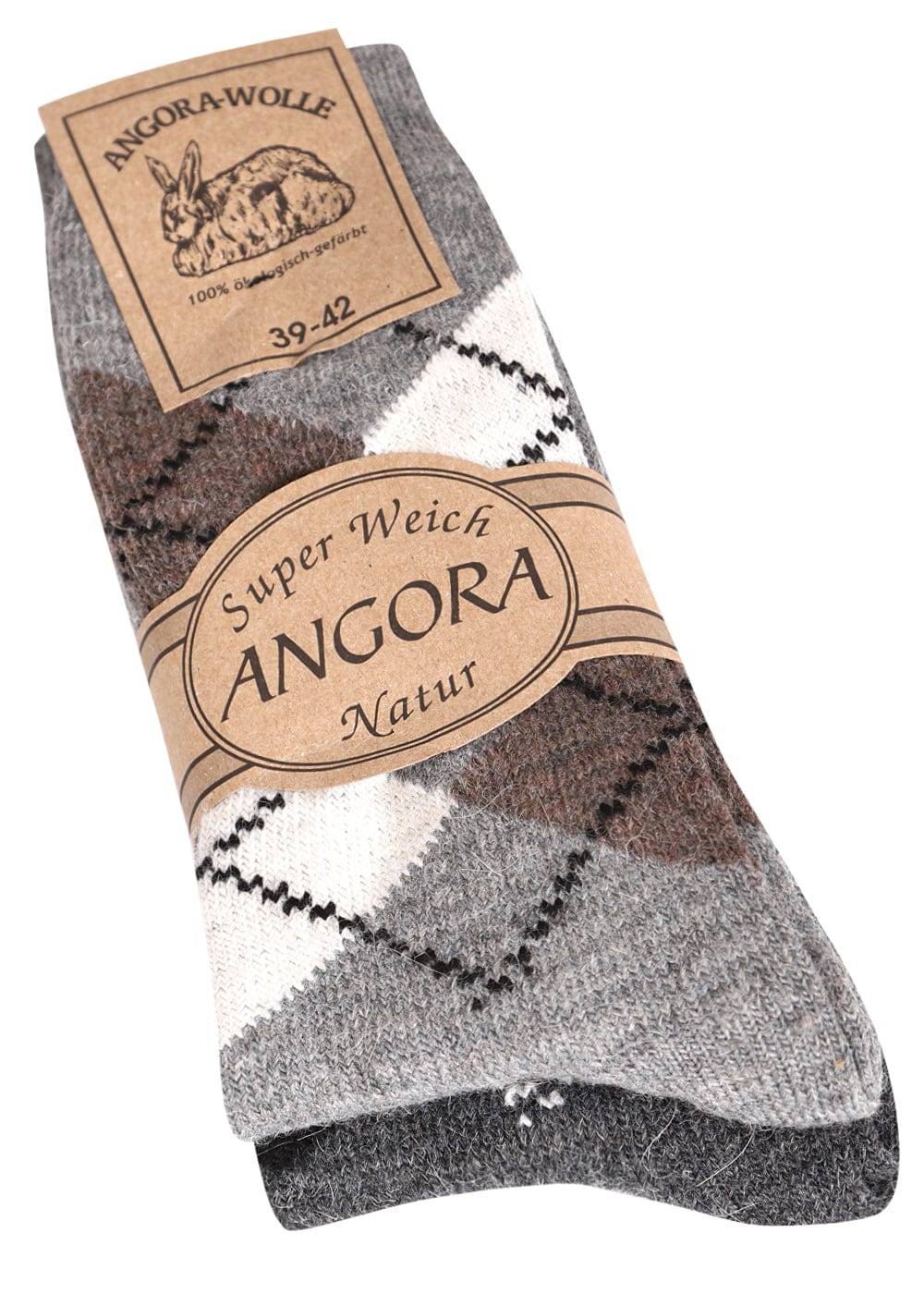 KB Socken Wollsocken mit Rautenmuster Grau / Anthrazit - 2 Paar Outlet