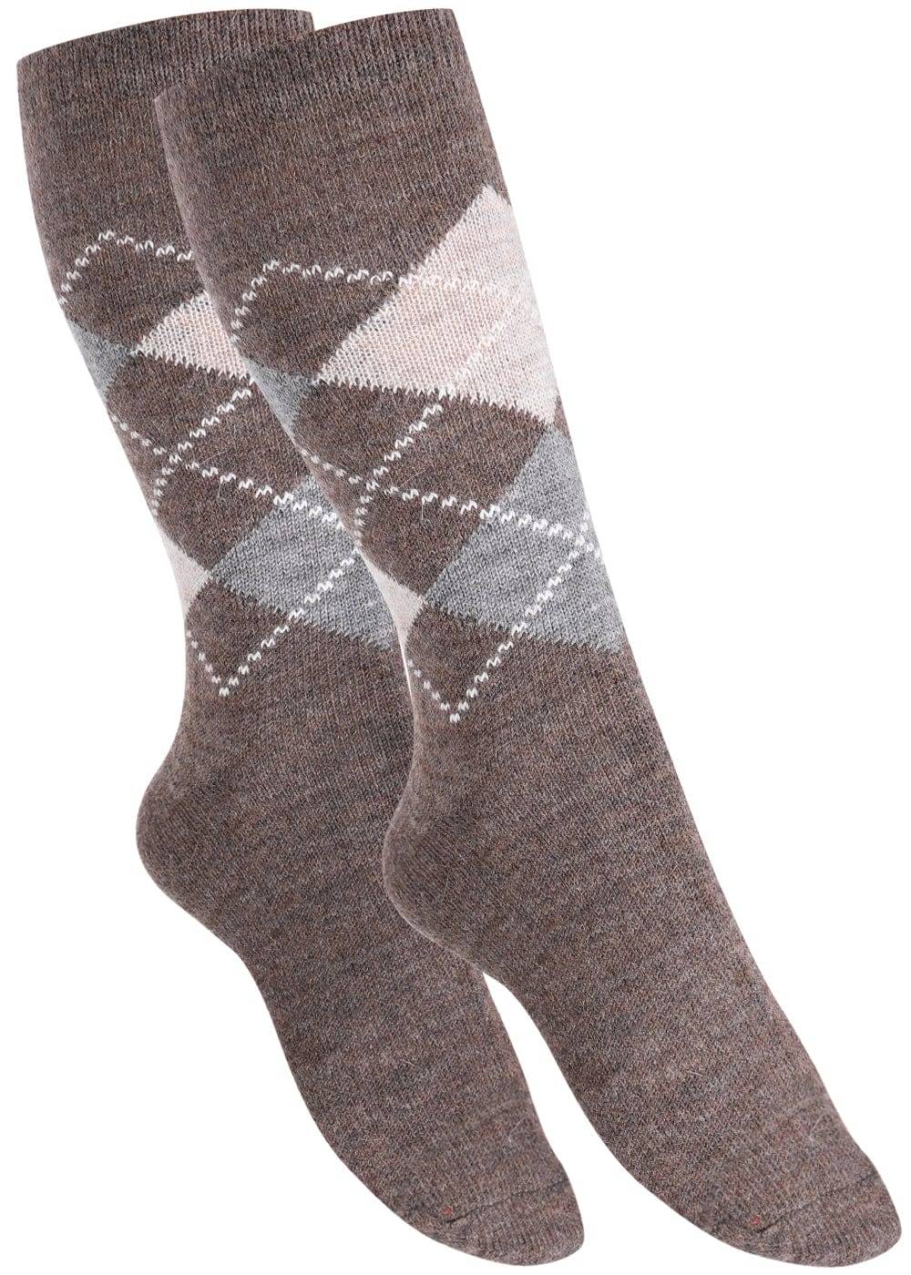 KB Socken Wollsocken mit Rautenmuster Braun / Anthrazit - 2 Paar Auslauf