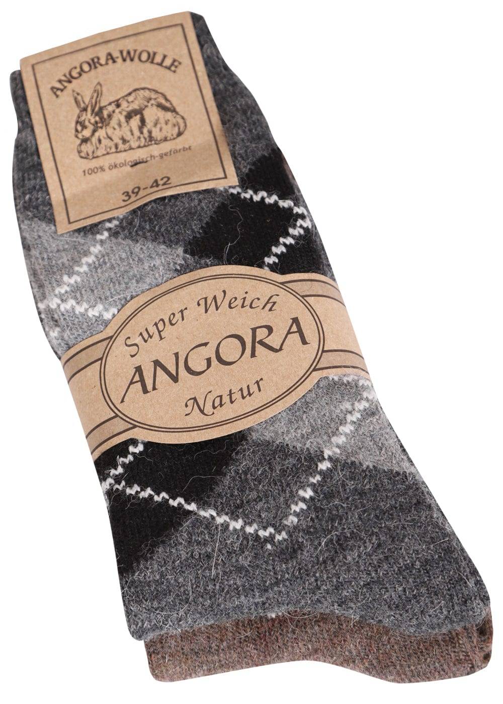 KB Socken Wollsocken mit Rautenmuster Braun / Anthrazit - 2 Paar Auslauf
