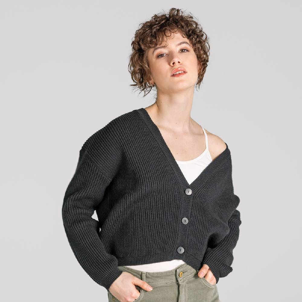 LIVING CRAFTS ALFREY - Strickjacke boxy - Off Black Sonderangebot
