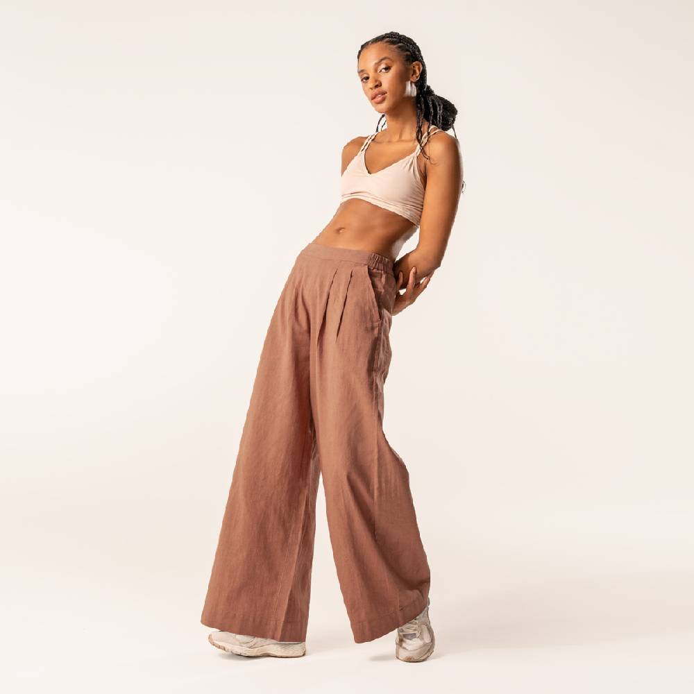 LIVING CRAFTS DUYEN - Weite Bundfaltenhose - Brown Räumungsverkauf