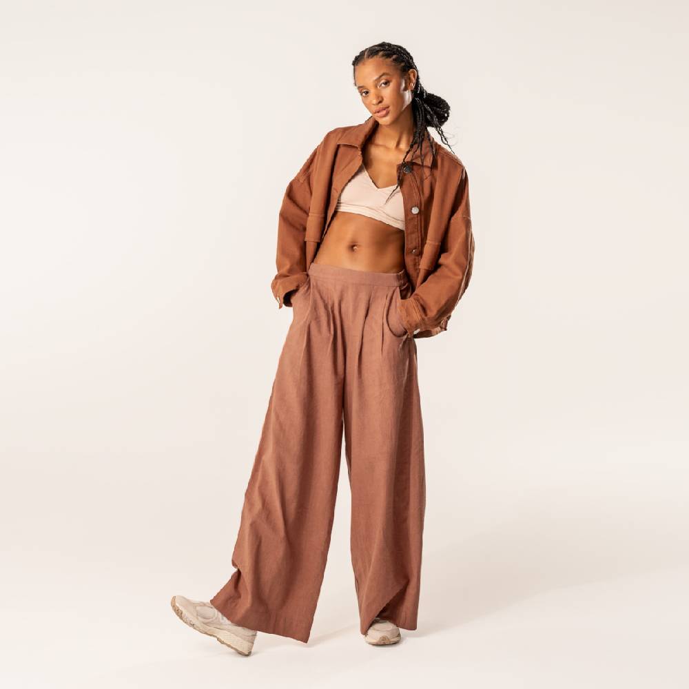 LIVING CRAFTS DUYEN - Weite Bundfaltenhose - Brown Räumungsverkauf