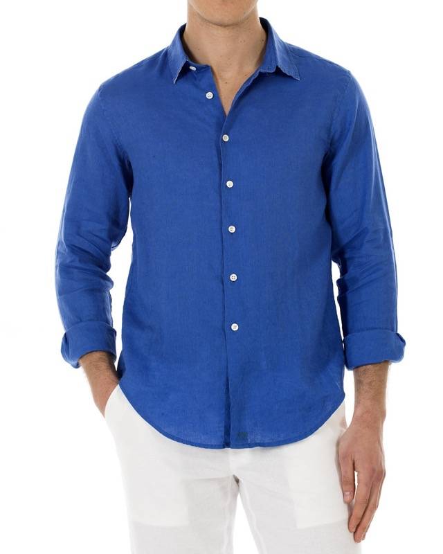 HERREN Leinenhemd in blau 2025