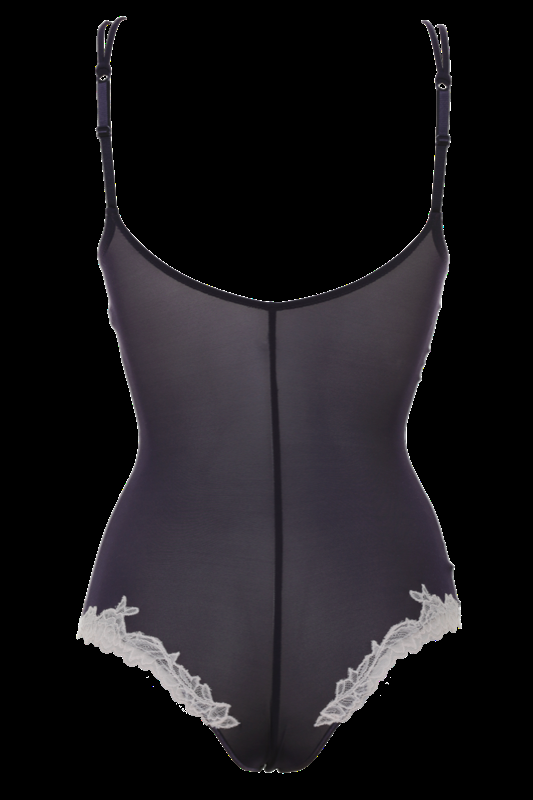 LINGERIE Brunico gefütterter String Body in Navy mit puderfarbener Spitze Vierteljährliche Förderung
