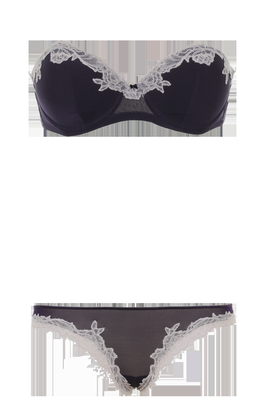 LINGERIE Bangkok gefütterter Bandeau BH in Navy mit puderfarbener Spitze Super Rabatt
