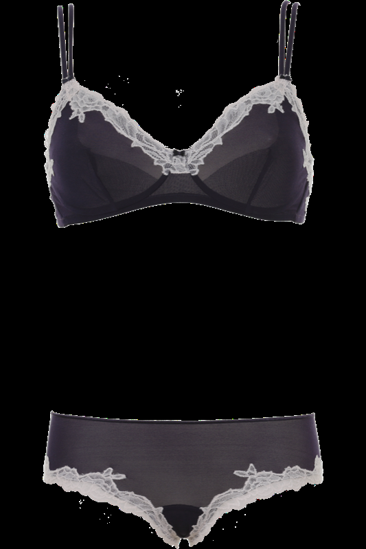 LINGERIE Bruxelles ungefütterter Triangle BH in Navy mit puderfarbener Spitze Kostenloser Versand international