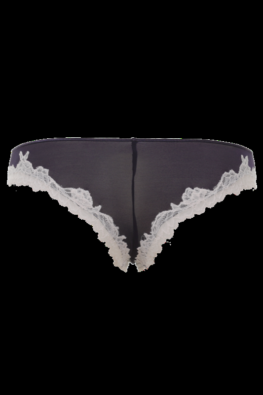 LINGERIE Bangalore String Brazilian cut in Navy mit puderfarbener Spitze 2025