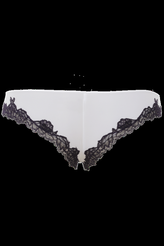 LINGERIE Bangalore String Brazilian cut in Off-Weiß mit navyfarbener Spitze Auslauf