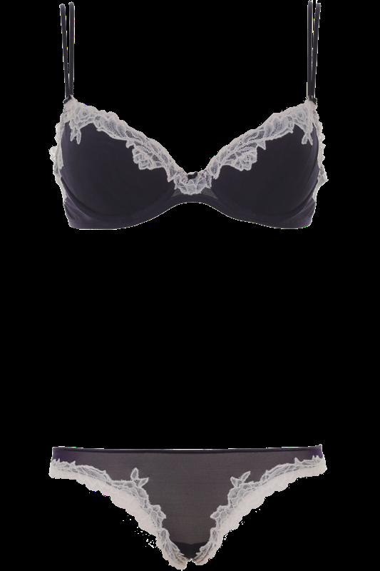 LINGERIE Bremer gefütterte drei-viertel Schale in Navy mit puderfarbener Spitze Hotsell