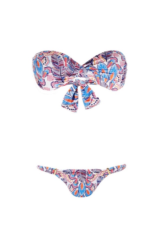 SALE Martinique Padded Bandeau Bikini mit Feder-Print Black Friday