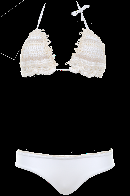 SALE Triangle Bikini DALILA mit feinster Stäbchen-Häkelarbeit in Beige auf Weiß