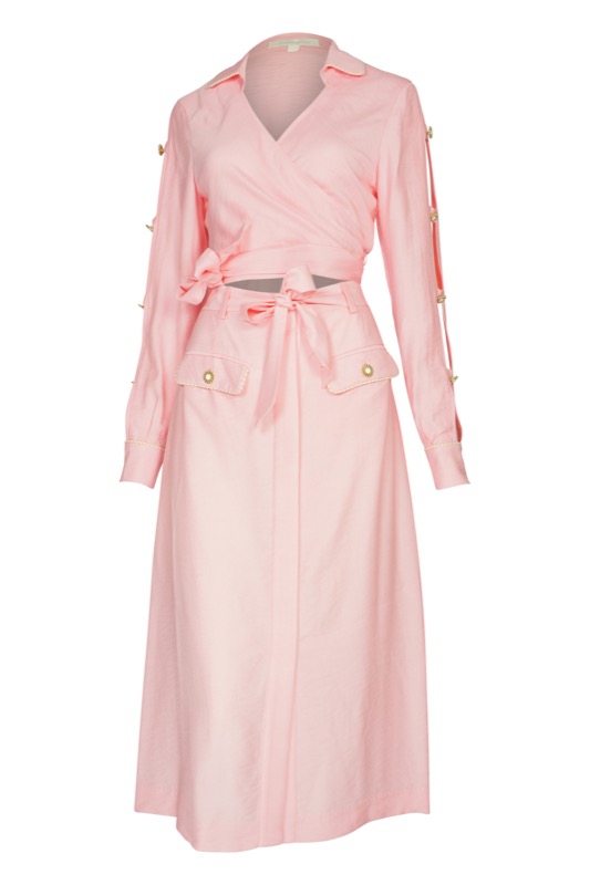 SALE Piped Luxe Wickelbluse Rosa Kostenloser Versand