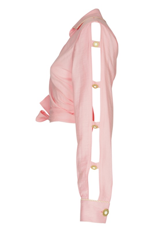SALE Piped Luxe Wickelbluse Rosa Kostenloser Versand