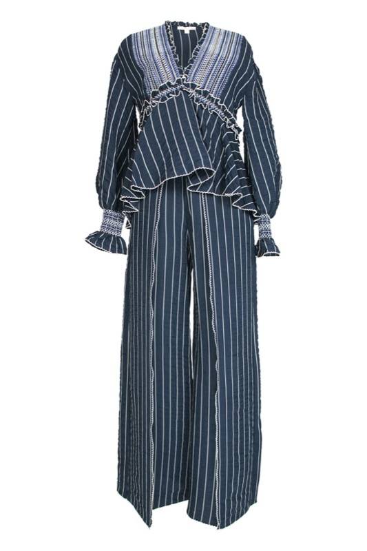 SALE Gesmokte Hose mit Schlitz in dunkelblau Fabrik Onlineshop