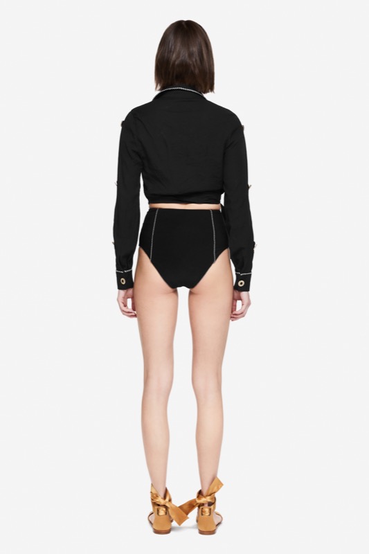 SALE Piped Luxe Wickelbluse schwarz Sonderangebot