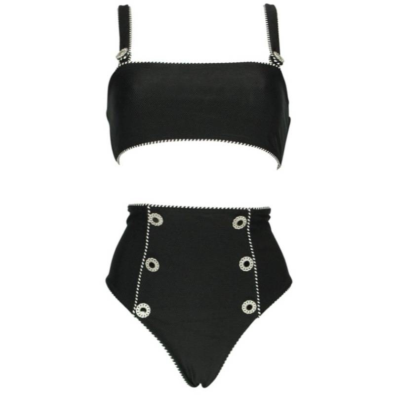 SALE Piped Luxe Strap Bikini schwarz Valentinstagsangebot
