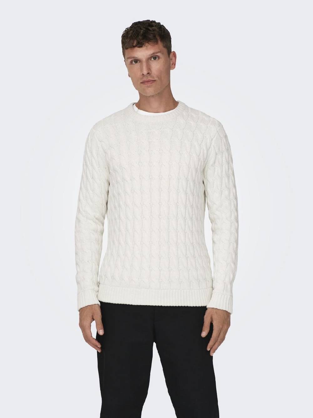 Only & Sons ONSKICKER LIFE REG 3 CABLE CREW KNIT (Antique White) Black Friday Preise