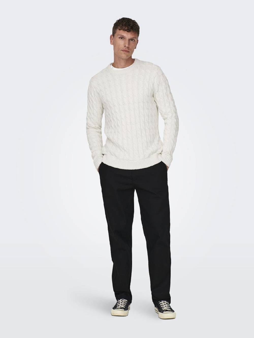 Only & Sons ONSKICKER LIFE REG 3 CABLE CREW KNIT (Antique White) Black Friday Preise