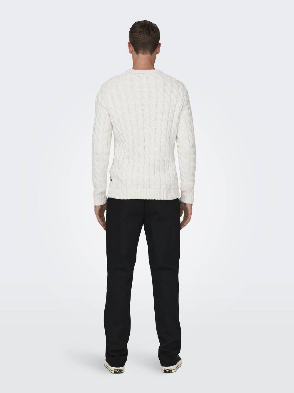 Only & Sons ONSKICKER LIFE REG 3 CABLE CREW KNIT (Antique White) Black Friday Preise
