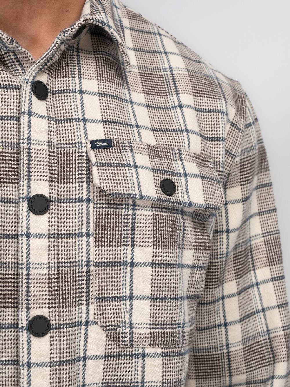Petrol M-3040-SIL405 Men Shirt Long Sleeve Check (7137 Ecru) zollfrei