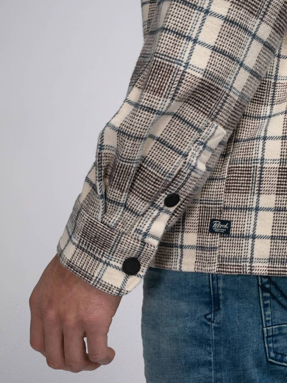 Petrol M-3040-SIL405 Men Shirt Long Sleeve Check (7137 Ecru) zollfrei