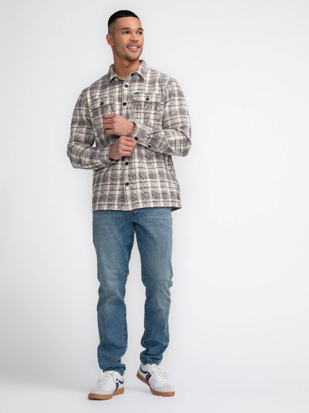 Petrol M-3040-SIL405 Men Shirt Long Sleeve Check (7137 Ecru) zollfrei