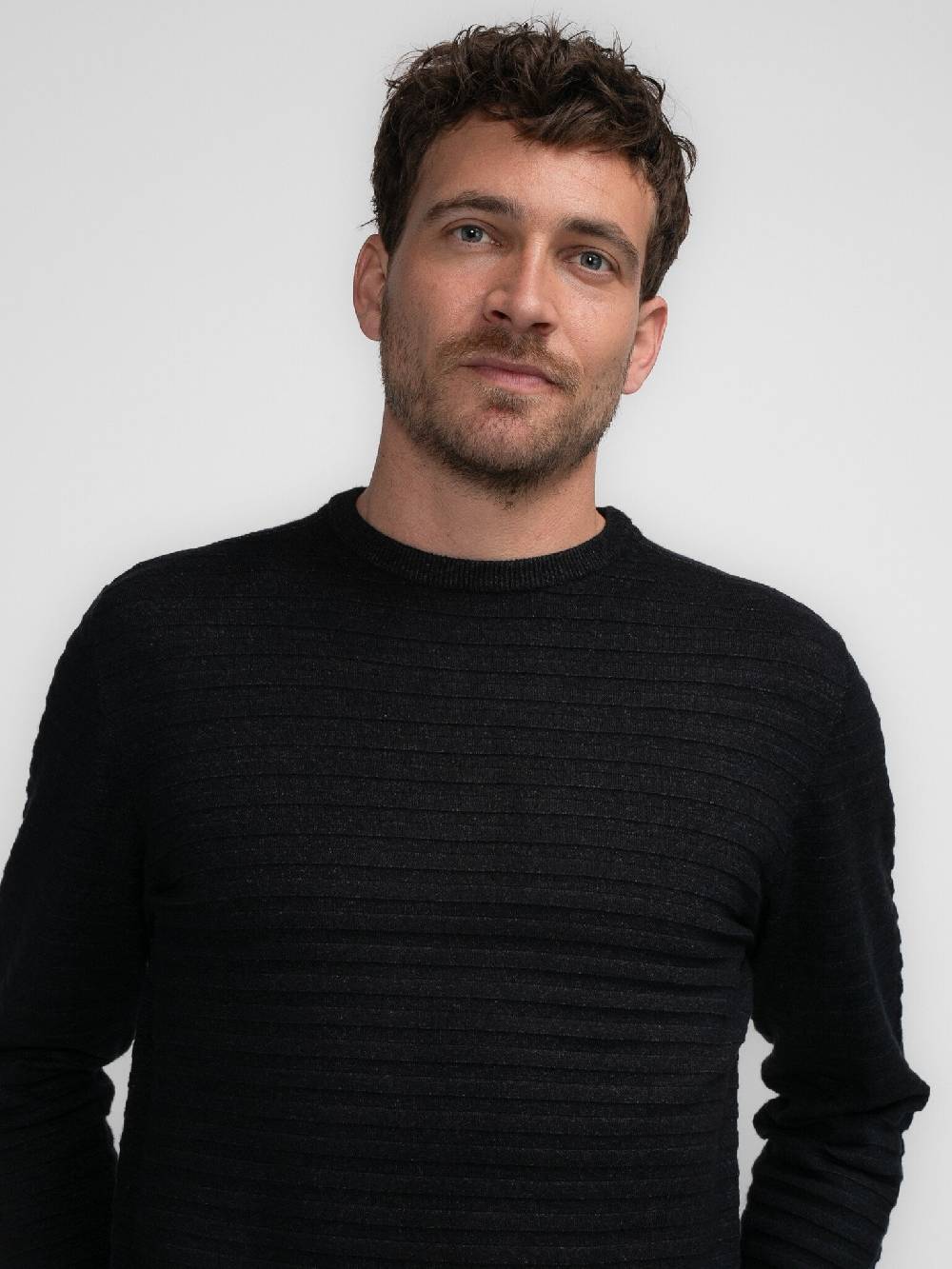 Petrol M-3040-KWR269 Men Knitwear Round Neck Basic (9091 Dark Black) Verkauf