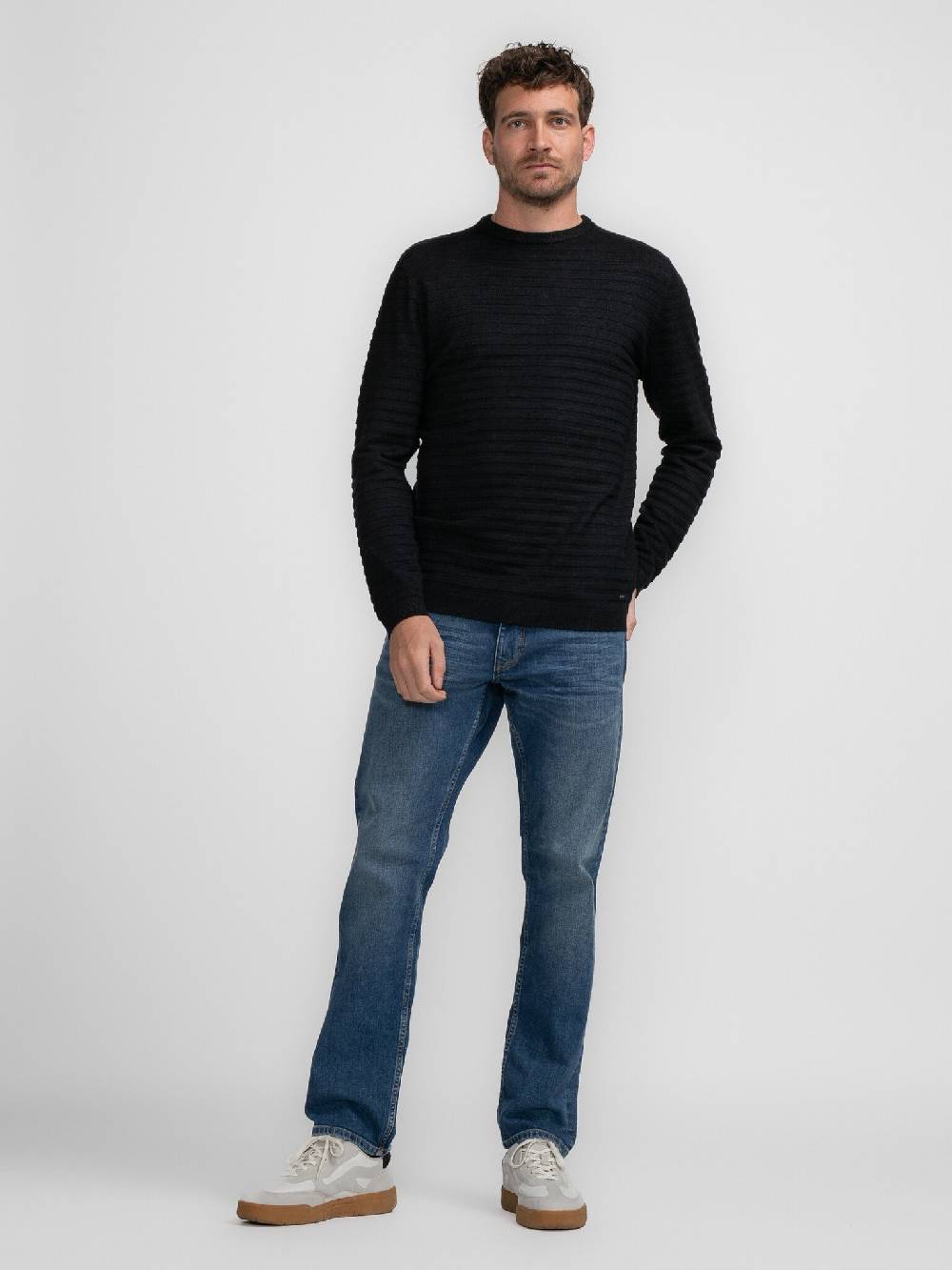 Petrol M-3040-KWR269 Men Knitwear Round Neck Basic (9091 Dark Black) Verkauf