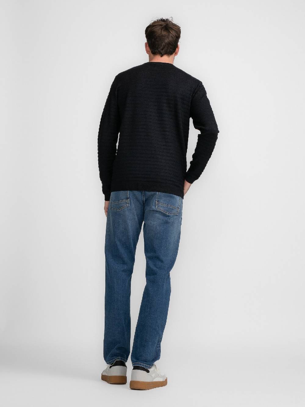 Petrol M-3040-KWR269 Men Knitwear Round Neck Basic (9091 Dark Black) Verkauf