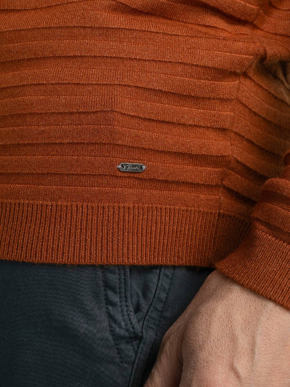 Petrol M-3040-KWR269 Men Knitwear Round Neck Basic (2123 Dark Caramel) Schlussverkauf
