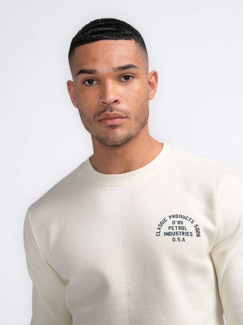 Petrol M-3040-SWR364 Men Sweater Round Neck Print (0007 Antique White) Kostenloser Versand