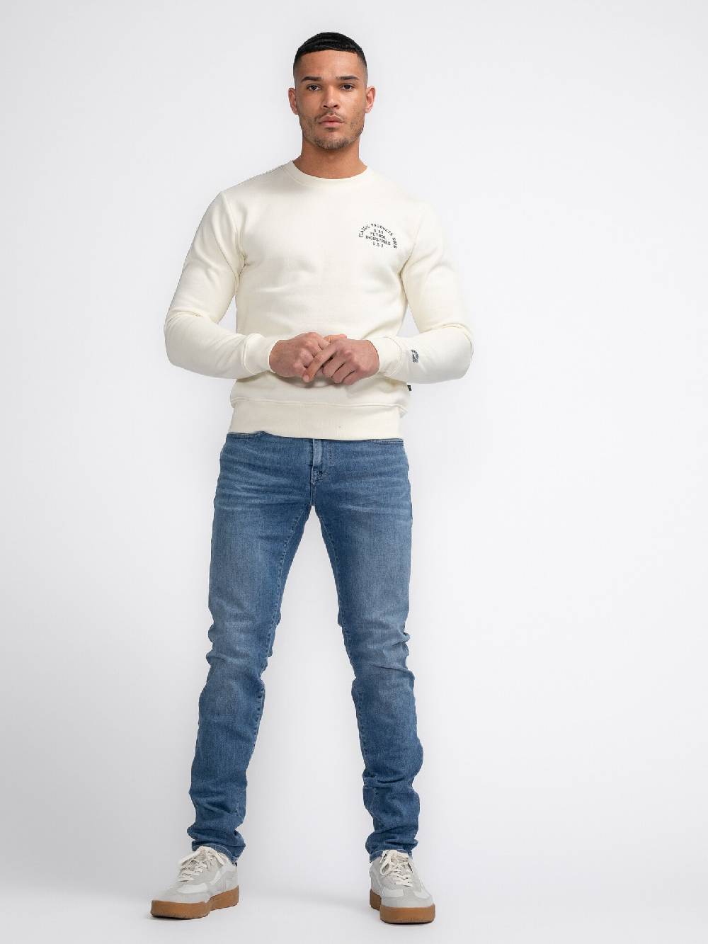 Petrol M-3040-SWR364 Men Sweater Round Neck Print (0007 Antique White) Kostenloser Versand