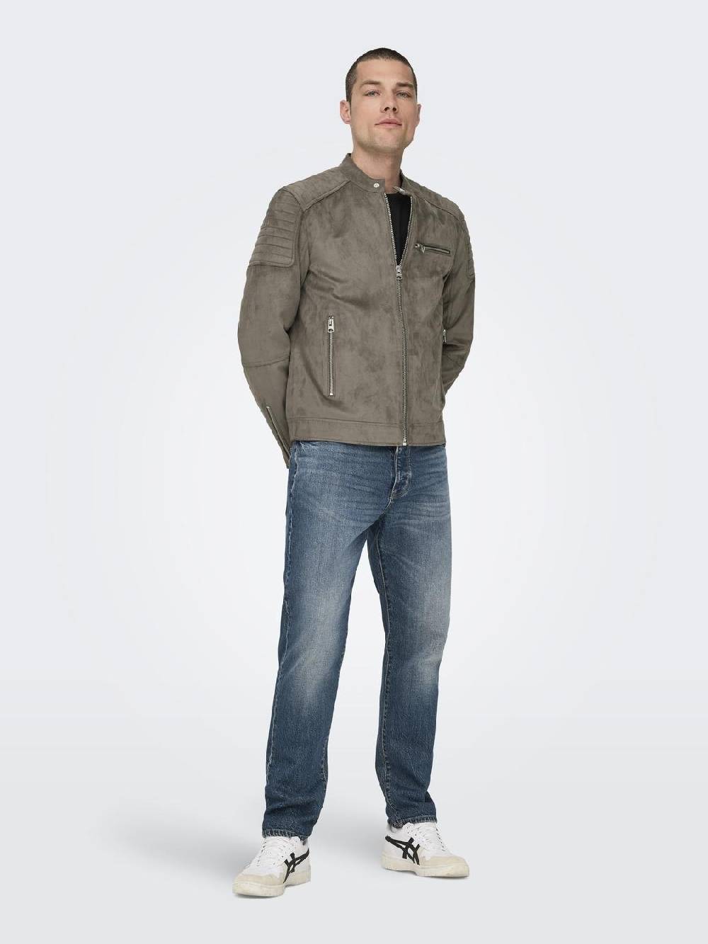 Only & Sons ONSGUS FAUX SUEDE RACER JACKET (Falcon) Zeitlich begrenztes Angebot