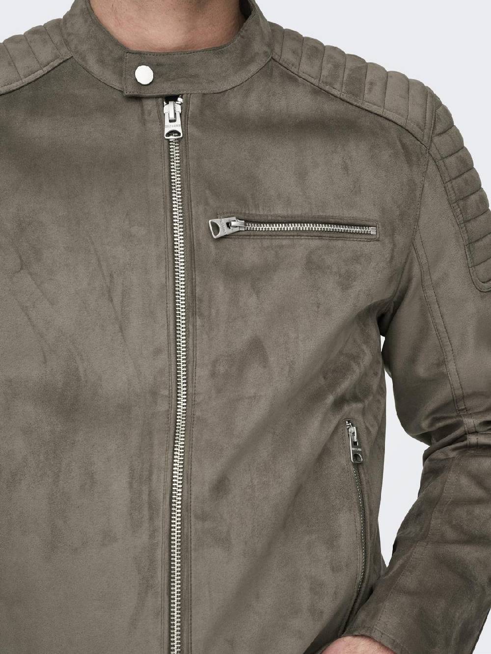 Only & Sons ONSGUS FAUX SUEDE RACER JACKET (Falcon) Zeitlich begrenztes Angebot
