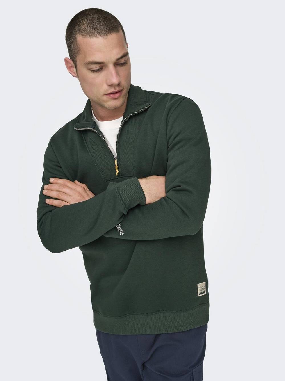 Only & Sons ONSRILEY REG 1/4 ZIP HIGH NECK SWT VD DARKEST SPRUCE Im Verkauf
