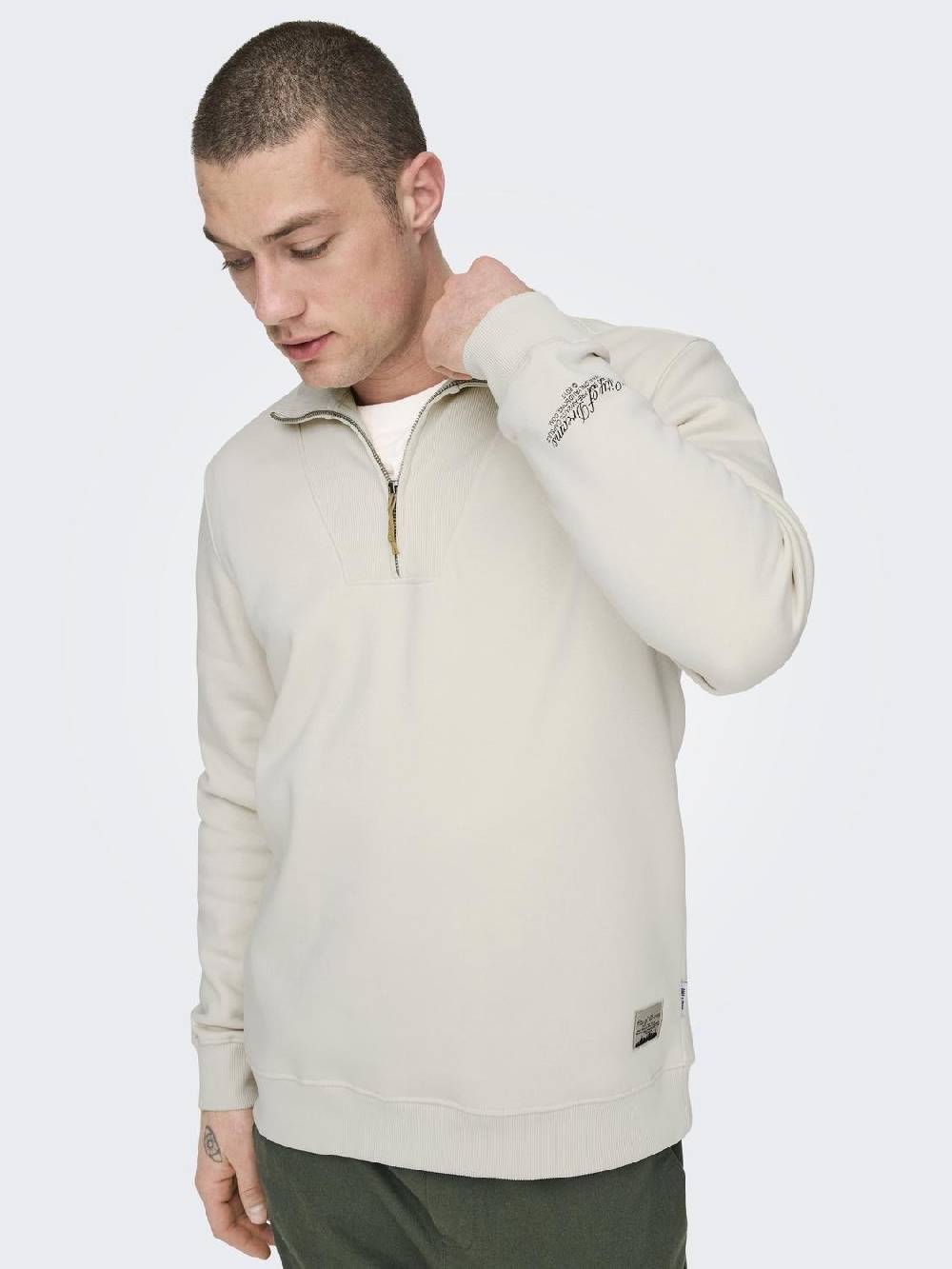 Only & Sons ONSRILEY REG 1/4 ZIP HIGH NECK SWT VD ANTIQUE WHITE zollfrei