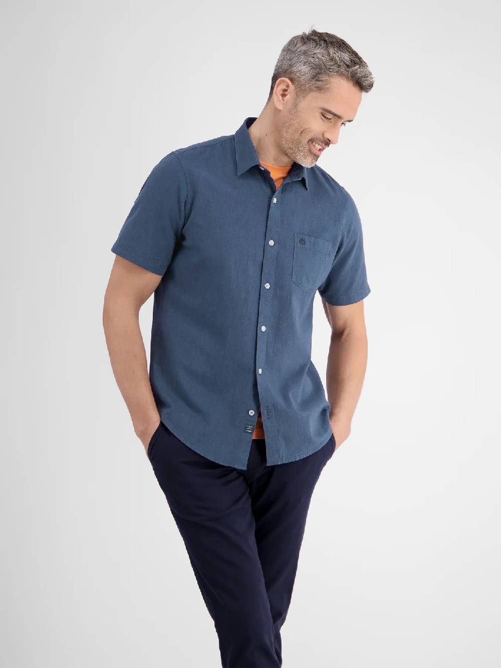 Lerros 2442010 CASUAL KATOENEN LINNEN OVERHEMD (485 CLASSIC NAVY) Großer Ausverkauf