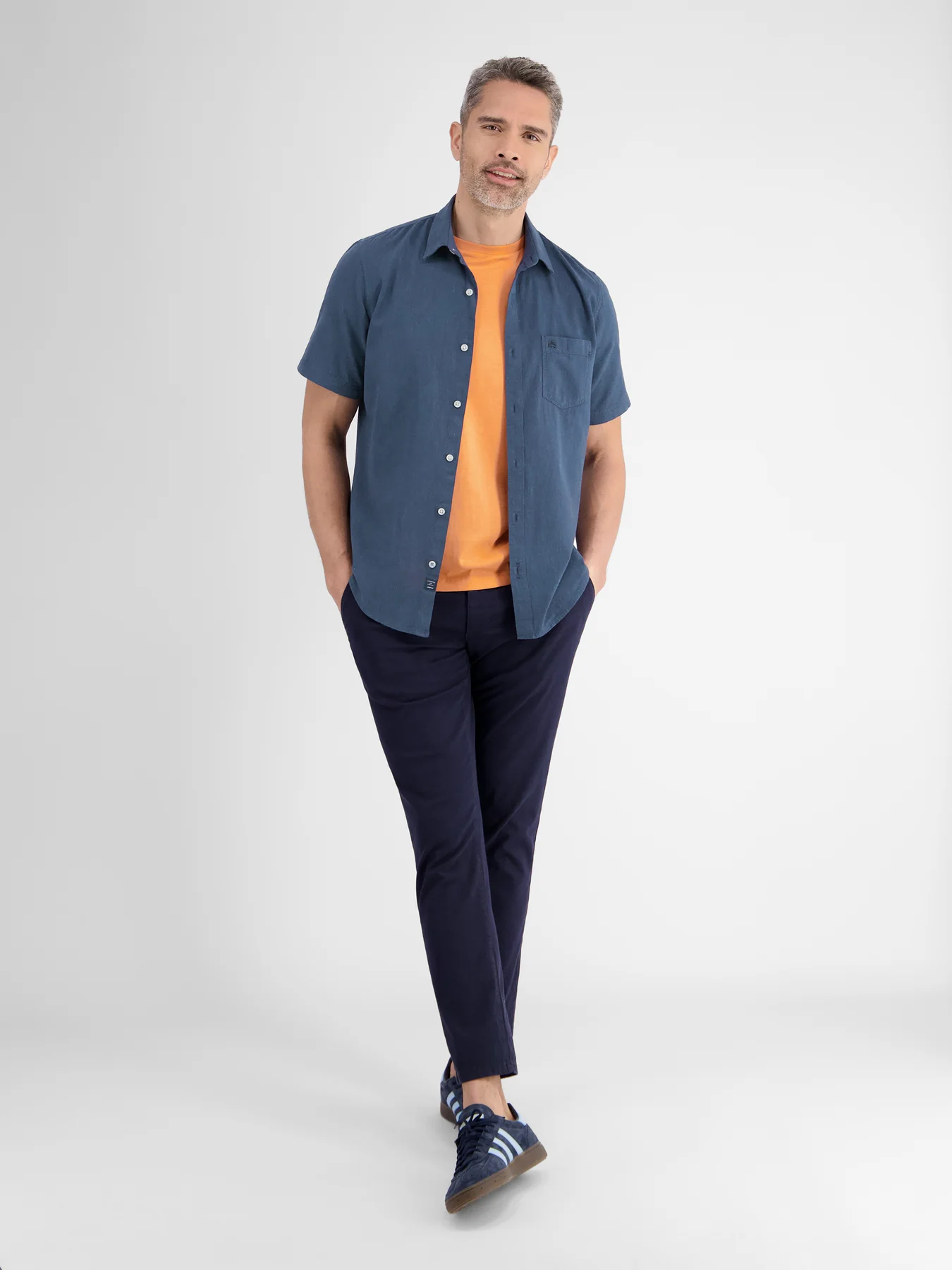 Lerros 2442010 CASUAL KATOENEN LINNEN OVERHEMD (485 CLASSIC NAVY) Großer Ausverkauf
