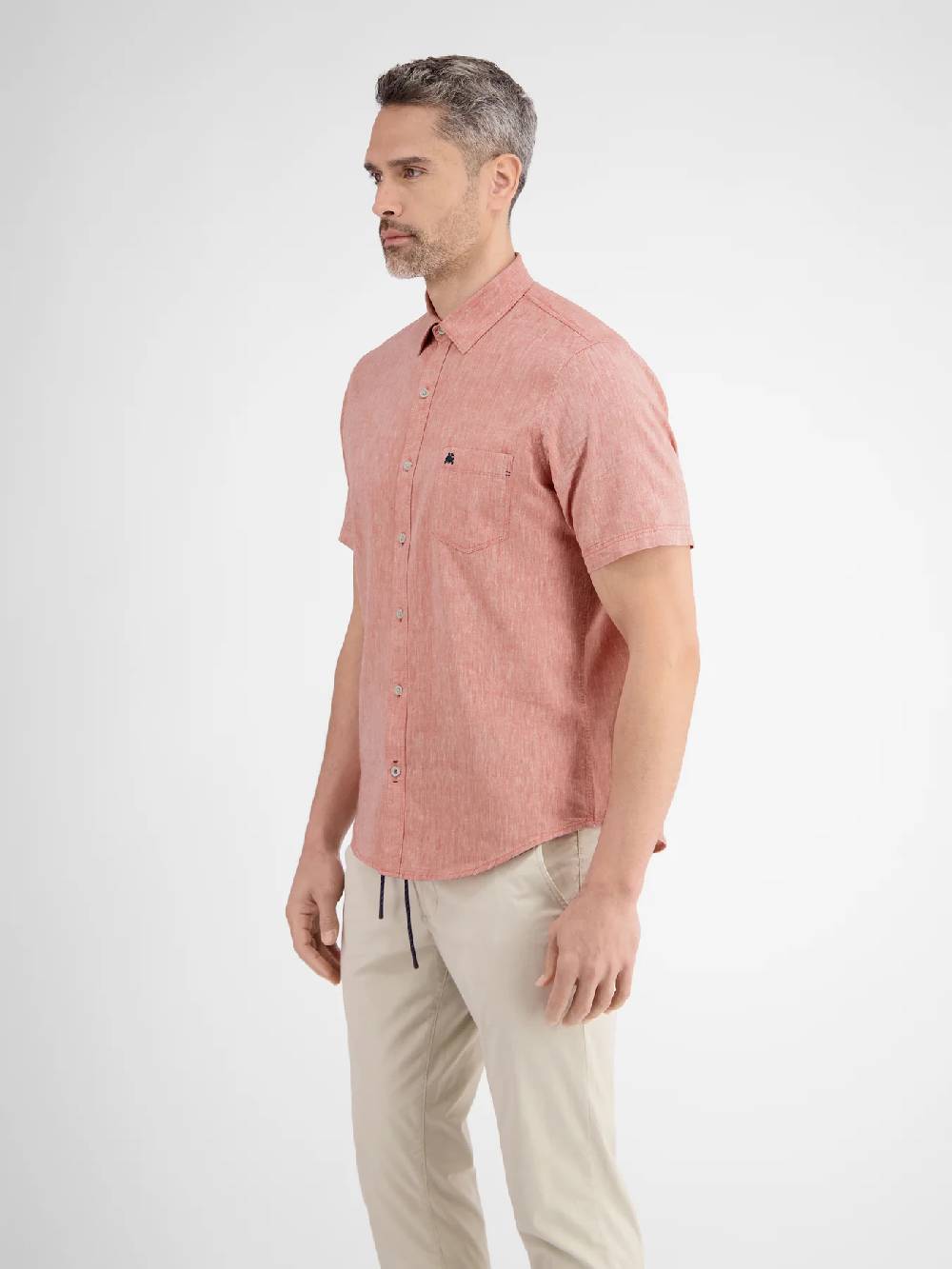 Lerros 2442010 CASUAL KATOENEN LINNEN OVERHEMD (327 DEEP CORAL RED) Begrenztes Angebot