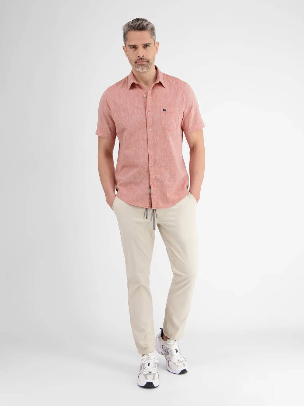 Lerros 2442010 CASUAL KATOENEN LINNEN OVERHEMD (327 DEEP CORAL RED) Begrenztes Angebot