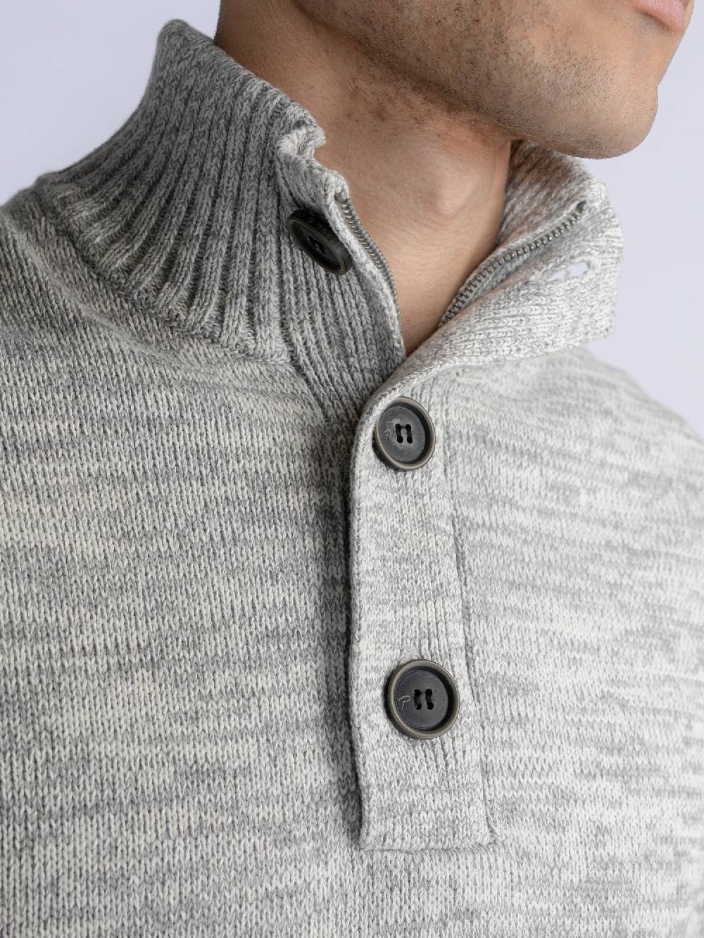 Petrol M-3030-Kwc206 - Men Knitwear Collar (0009 Antique White Melee) Fabrikverkauf