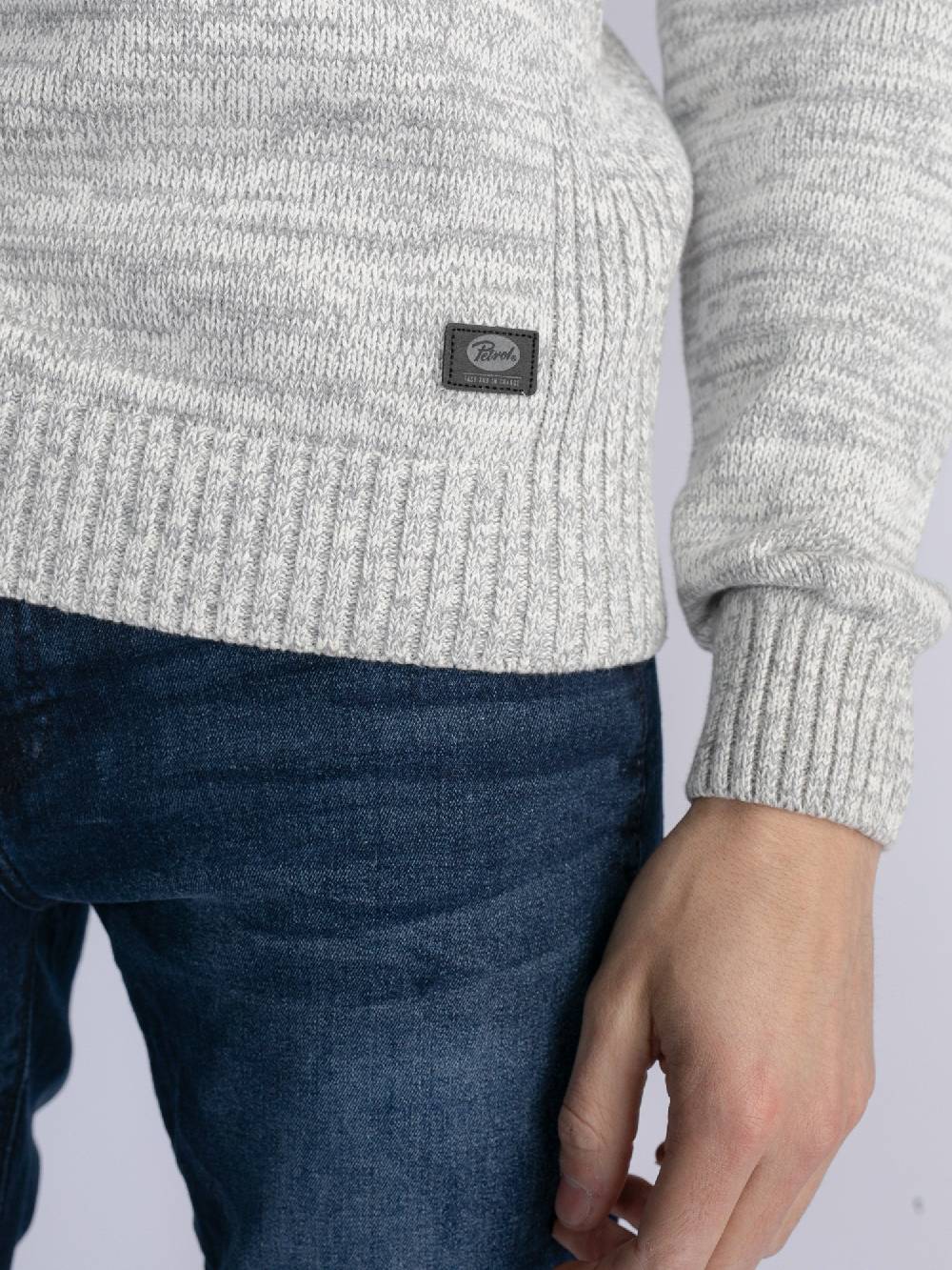 Petrol M-3030-Kwc206 - Men Knitwear Collar (0009 Antique White Melee) Fabrikverkauf