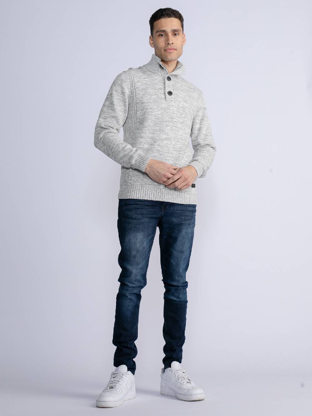 Petrol M-3030-Kwc206 - Men Knitwear Collar (0009 Antique White Melee) Fabrikverkauf